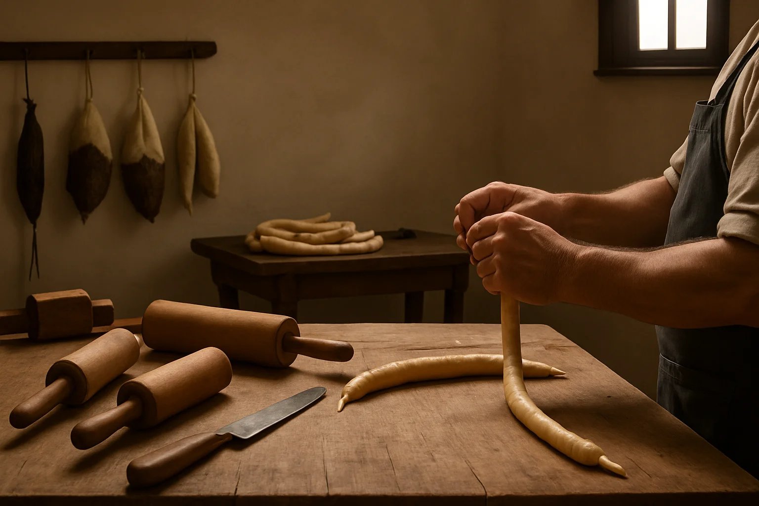 Traditional craftsman preparing premium natural sheep casings